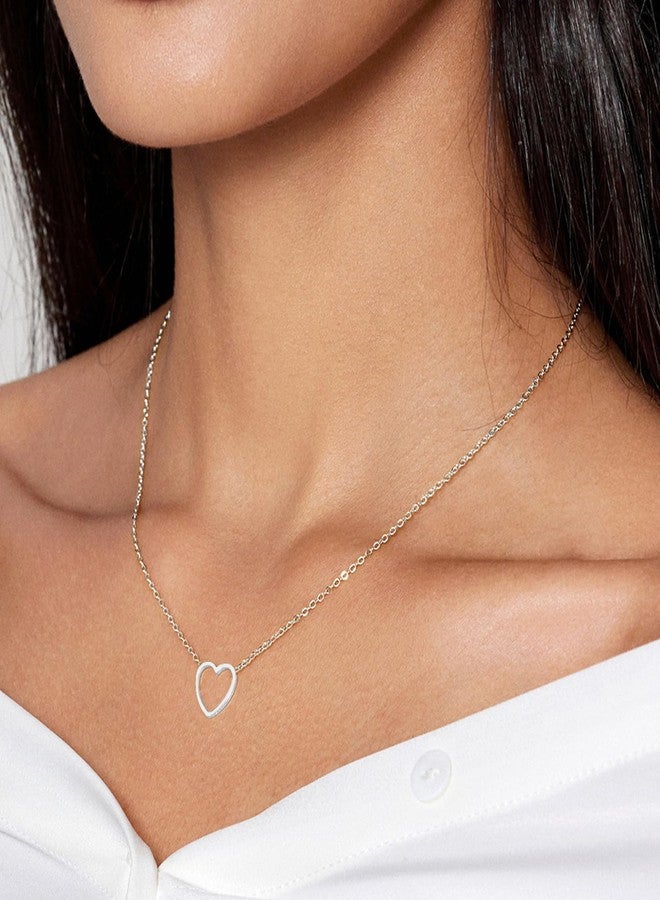 Zeffy Heart Necklace for Women Silver Plated Cute Necklaces Trendy Open Heart Choker Necklaces Dainty Simple Silver Jewelry for Women Gifts - Image 3